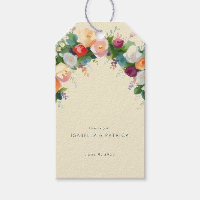 Whimsicaler pastellfarbener Blumenbogen Geschenkanhänger (Vorderseite)