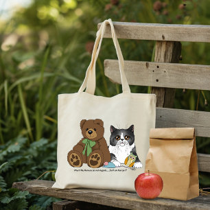 Whimsicaler Pfirsich Süße Graue Katze Teddybär Hum Tragetasche