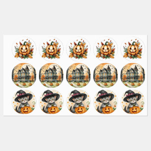 Whimsicaler Retro-Boho-Halloween-Hexen-Kätzchen, Etiketten