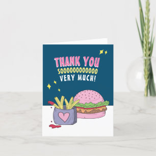 Whimsicaler Rosa Burger und Pommes Dankeskarte