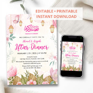 Whimsicaler Rosa Schmetterling Floral Ramadan Ifta Einladung