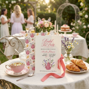 Whimsicaler rosa Teekanne-Wildblumen-Braut-Teepart Einladung