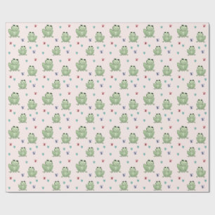 Whimsicaler Rosa Wasserfarb-Frosch-Baby-Shower Geschenkpapier