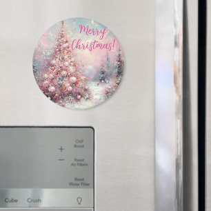Whimsicaler rosa Weihnachtsbaum personalisiert Magnet