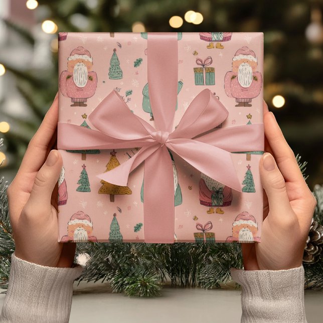 Whimsicaler Rosa Weihnachtsmann Geschenkpapier (Von Creator hochgeladen)