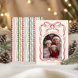 Whimsicaler roter Bogenrahmen Familienfoto Weihnac Feiertagskarte