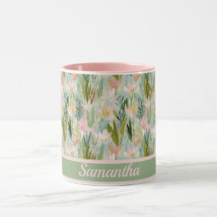 Whimsicaler Salbeigrüner Blumen-Personalisiert Tasse