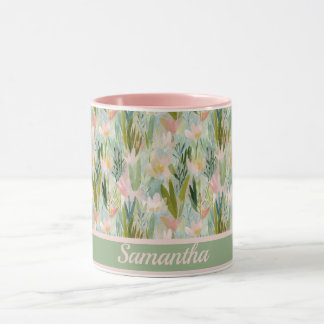 Whimsicaler Salbeigrüner Blumen-Personalisiert Tasse