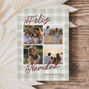 Whimsicaler Salbeigrüner Gingham 4 Foto Feiertagskarte