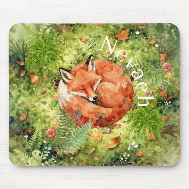Whimsicaler Schlafender Fuchs  | Waldillustration, Mousepad (Vorne)
