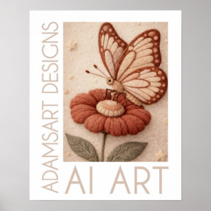 Whimsicaler Schmetterling auf Blüten-Vintage-Filzk Poster