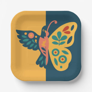 Whimsicaler Schmetterlings- und Kolibri-Design Pappteller