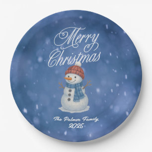 Whimsicaler Schneemann Frohe Weihnachten Pappteller