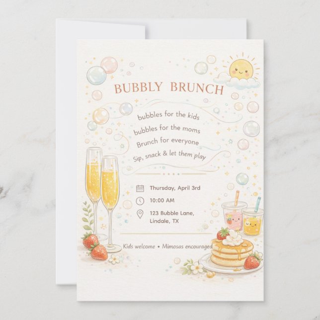 Whimsicaler Sprudelnder Brunch-Einladung Einladung (Vorderseite)