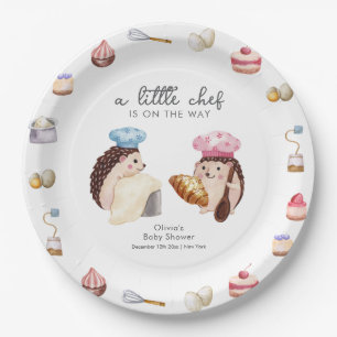 Whimsicaler süßer Igel-Küchenchef-Bäcker-Baby-Part Pappteller