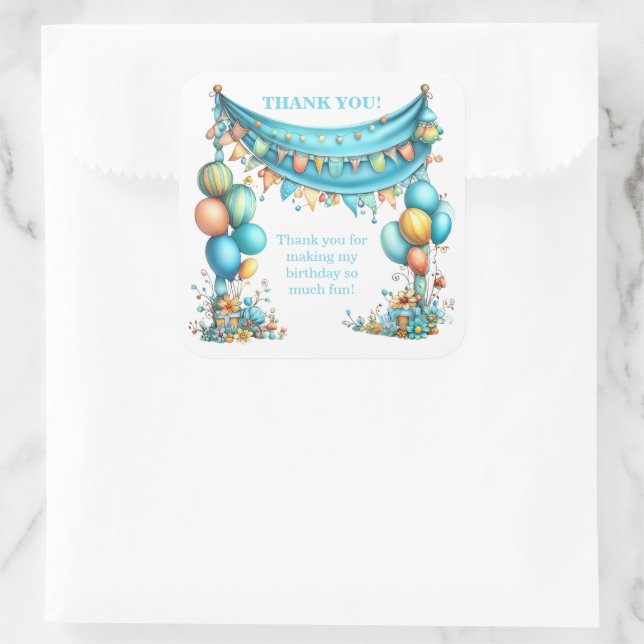 Whimsicaler Teal Geburtstag  Quadratischer Aufkleber (Tasche)