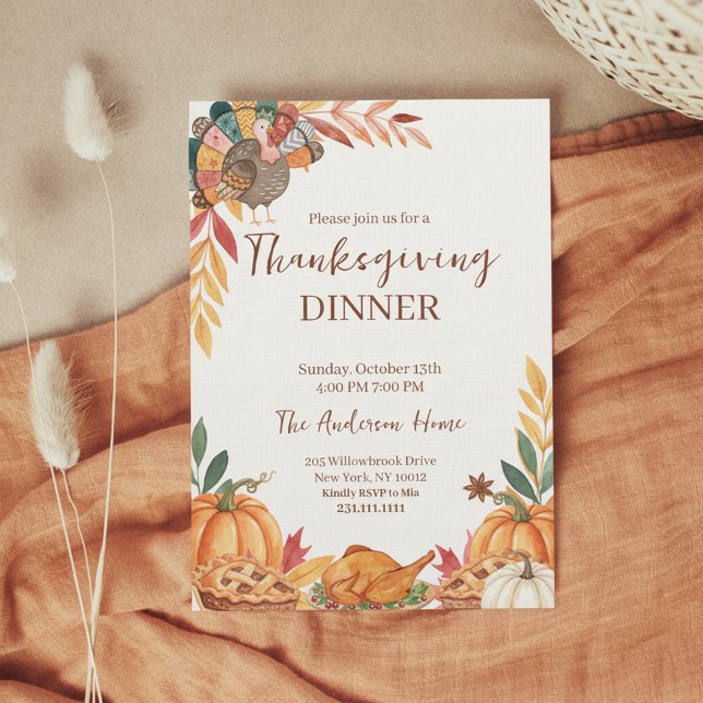 Whimsicaler Truthahn-Erntedankfest-Patchwork Einladung (Thanksgiving Dinner Invitation)