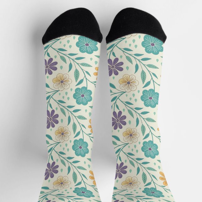 Whimsicaler Vintage-Blumen-Cream-Muster  Socken (Oben)