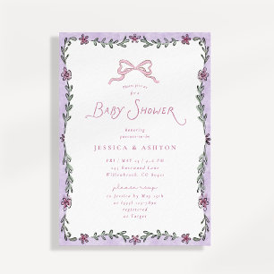 Whimsicaler violetter Blumenrahmen Baby Shower Einladung