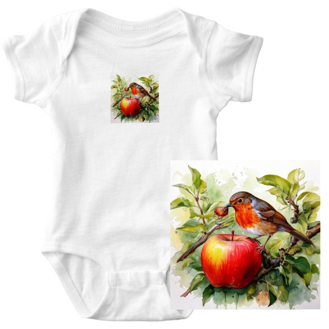 Whimsicaler Vogel & Apfelgenuss Baby Strampler (Whimsical Bird & Apple Delight Baby Bodysuit
This enchanting illustration features a vibrant bird.)