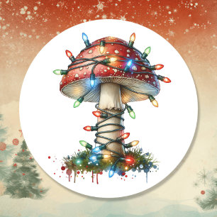 Whimsicaler Wasserfarben-Vintage-Pilz-Weihnachten Runder Aufkleber
