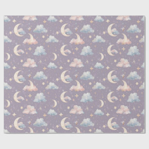 Whimsicaler Wasserfarbenmond Sterne Wolken Geschenkpapier