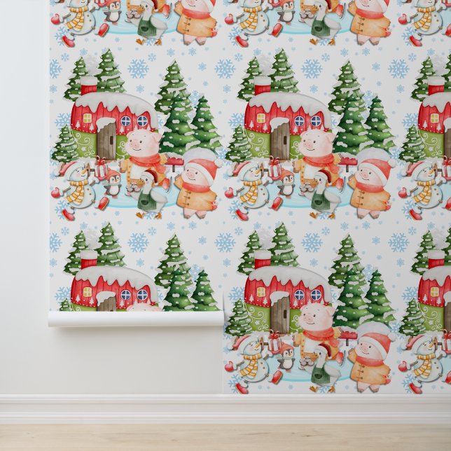 Whimsicaler Weihnachts-Kottage-Wallpaper Cute Tapete (Anwendung)
