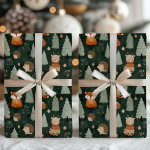 Whimsicaler Weihnachtsbaum mit Rotfuchs in Dunkelg Geschenkpapier Set