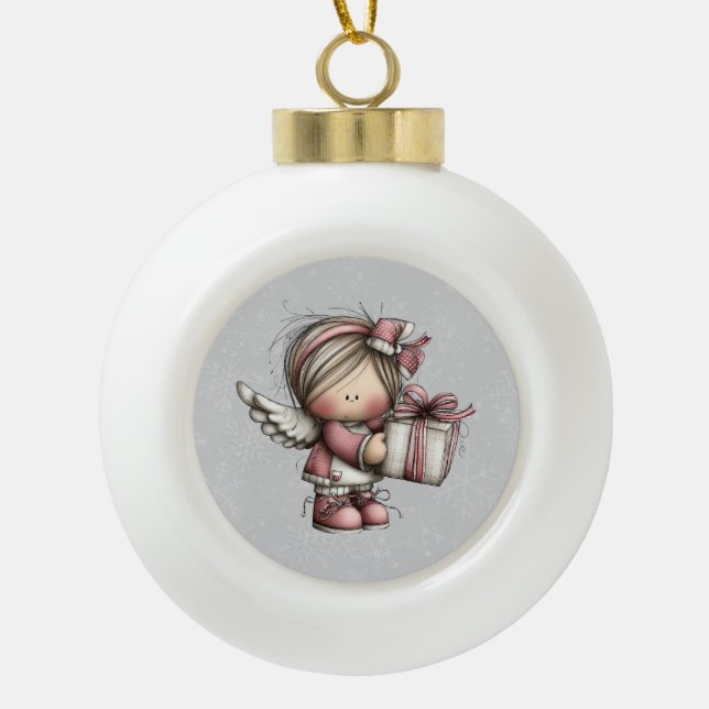 Whimsicaler Weihnachtsengel Keramik Kugel-Ornament (Vorderseite)