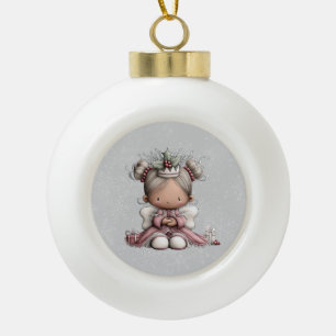 Whimsicaler Weihnachtsengel Keramik Kugel-Ornament