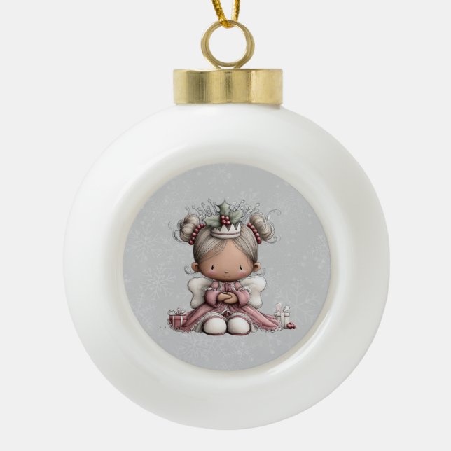 Whimsicaler Weihnachtsengel Keramik Kugel-Ornament (Vorderseite)