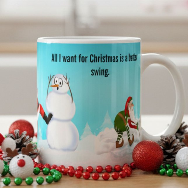 Whimsicaler Weihnachtsmann spielt Golf, Schneemann Kaffeetasse (Von Creator hochgeladen)