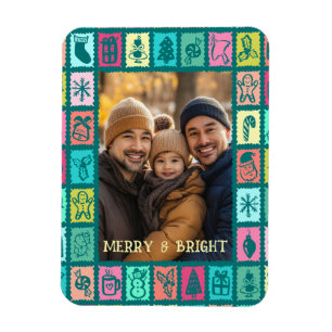 Whimsicaler Weihnachtsraster mit individuellem Fot Magnet