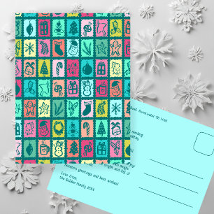Whimsicaler Weihnachtsraster Süßer Maßanzug Feiertagspostkarte