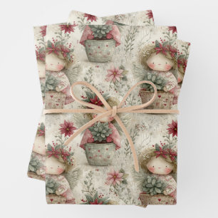 Whimsicaler Weihnachtswinkel-Gartenmuster Geschenkpapier Set