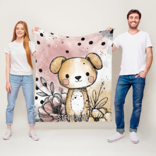 Whimsicaler Welpen-Blumen-Aquarell-Kunst (1) Fleecedecke
