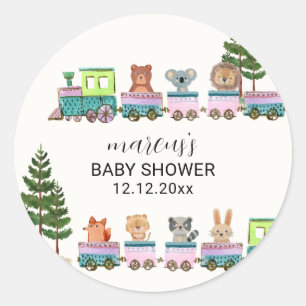 Whimsicaler Wilder Safari-Choo-Choo-Zug Baby Showe Runder Aufkleber