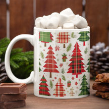Whimsicalische Weihnachtsbäume auf Karomuster