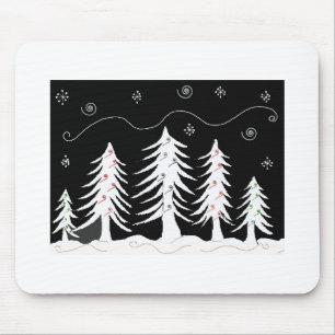 Whimsicalische Weihnachtsbäume in Schwarz und Weiß Mousepad