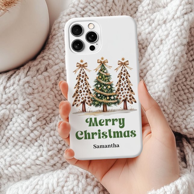 Whimsicalische Weihnachtsbäume Leopard personalisi Case-Mate iPhone Hülle (Whimsical Christmas trees leopard personalized phone case)