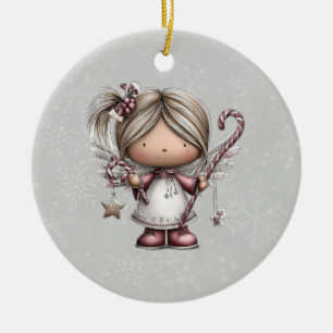 Whimsicalischer Weihnachtsengel Keramik Ornament