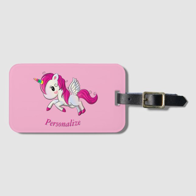 Whimsicle Flying Unicorn Pegasus Rainbow Horn Gepäckanhänger (Vorderseite (Horizontal))