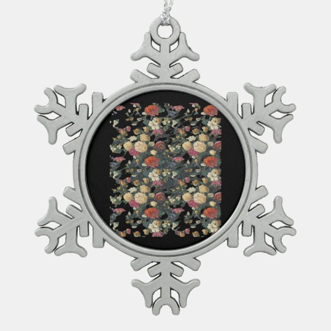 Whimsigoth Alte Viktorianische Blumenölgemälde Schneeflocken Zinn-Ornament (Vorderseite)