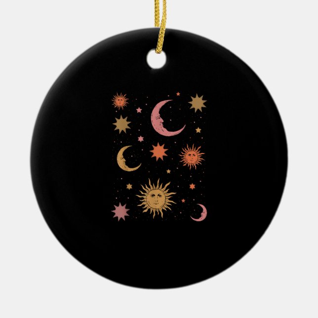 Whimsigoth Ästhetik Vintag Halbmond Sonne Keramik Ornament (Vorne)