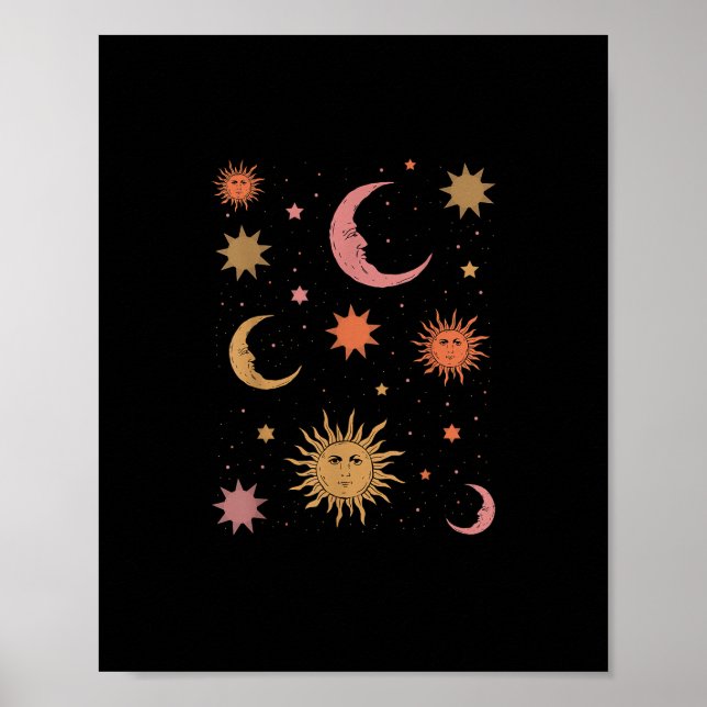 Whimsigoth Ästhetik Vintag Halbmond Sonne Poster (Vorne)