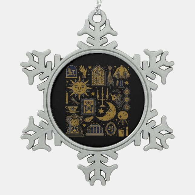 Whimsigoth Classic - Mystische Monde & Wälder Schneeflocken Zinn-Ornament (Vorderseite)