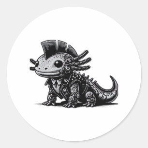 Whimsigoth Cyborg Axolotl Vintag Art Design Class Runder Aufkleber