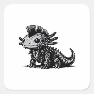 Whimsigoth-Cyborg-Axolotl-Vintage-Kunst-Design-Kla Quadratischer Aufkleber