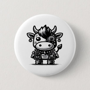 Whimsigoth Cyborg Kuh Vintag Art Design Classic Button