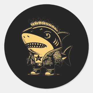Whimsigoth Cyborg Shark Vintag Art Design Runder Aufkleber